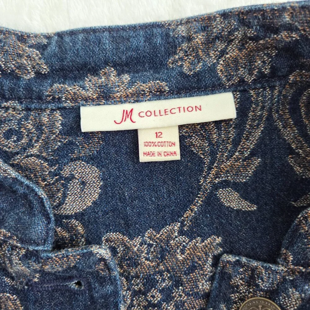Y2K Floral Tapestry Denim Jacket Size 12 Blue‎ Boho Hippie Indie Western Vintage